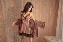 Ksvry Women's Lace Silk Satin 2pec Nightwear