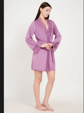 Women's Premium Purple Satin Babydoll Nighty & Robe Set ( KSVRY)