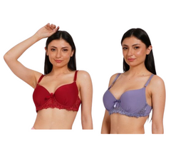Ksvry Combo Pack of Two Women's Lace's Bra Red and Light Purple Color