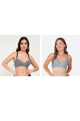 Ksvry Combo Pack of Two Women's Non-Wired Pushup Bra Black & Grey Color