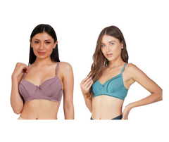 Ksvry Combo Pack of Two Women's Lace Large Size Bra Brown & Teal Color