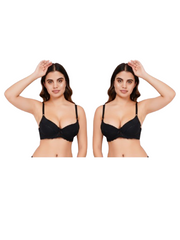 Ksvry Combo Pack of Two Women's Double Padded Bra With Net Lace