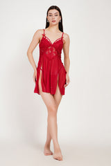 Ksvry Scarlet Lace Babydoll Set – Sheer Mesh Nightdress