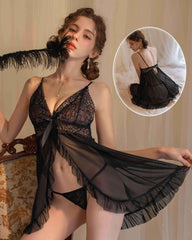 Ksvry Women's Seductive Lace Baby doll Midnight slip dress