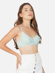 Ksvry Women's Double Padded Bra With Ring and Half Net Lace
