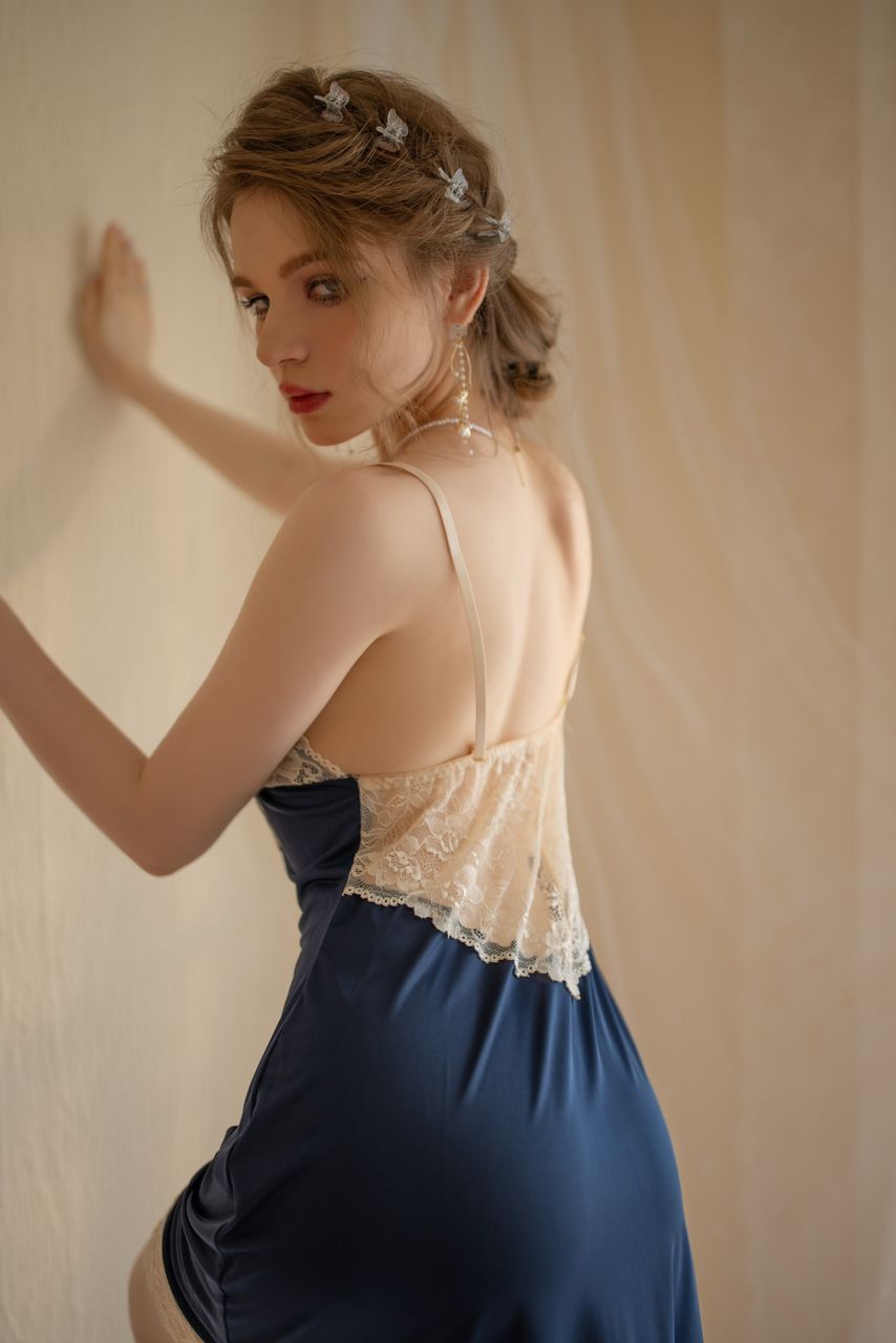 Ksvry Women's Satin Slip Dress With Delicate Lace