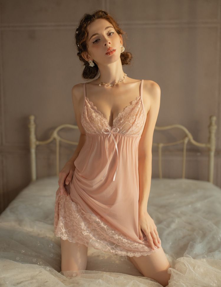 Ksvry Women's Delicate Lace Satin Slip Dress With Detailing