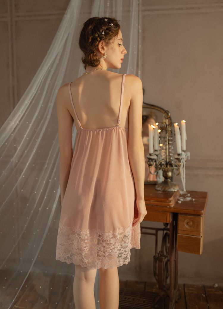 Ksvry Women's Delicate Lace Satin Slip Dress With Detailing