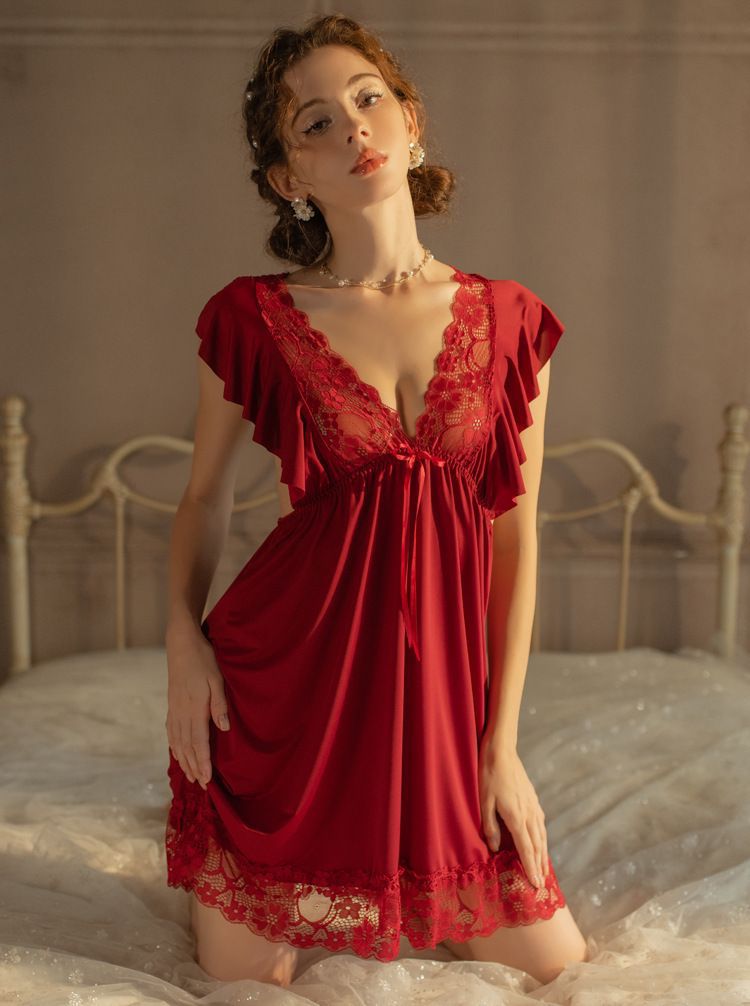 Ksvry Women' Delicate Lace Satin Slip Dress