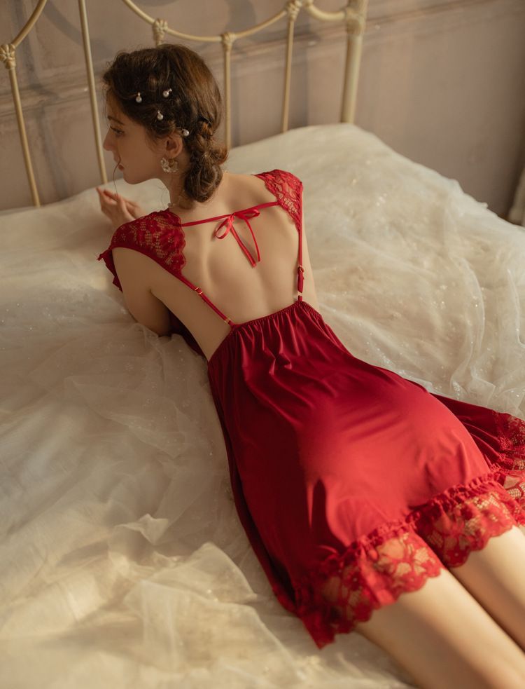 Ksvry Women' Delicate Lace Satin Slip Dress