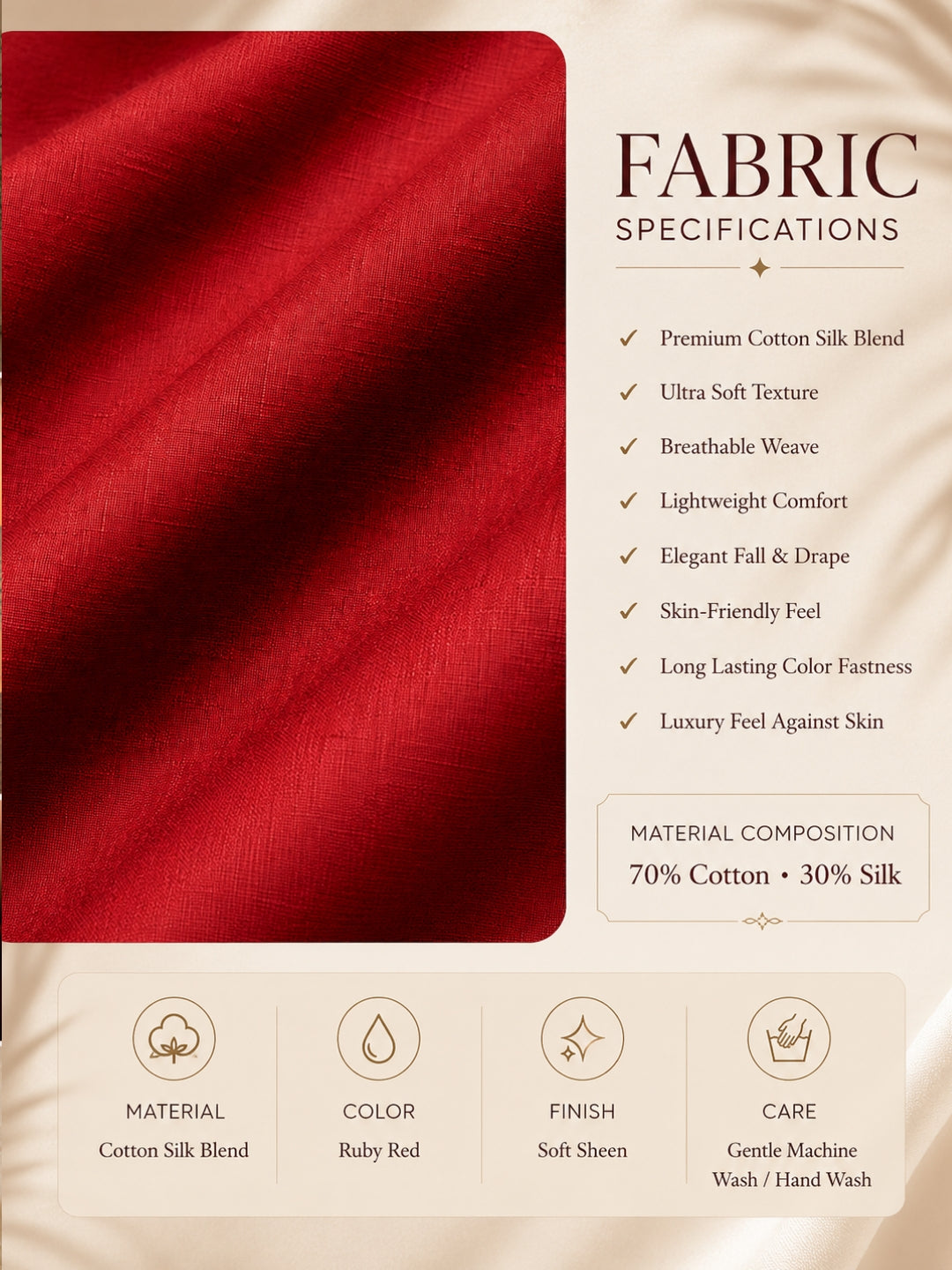 Women's Premium Ruby Red Cotton-Silk Nightwear Set –( KSVRY)