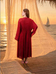 Women's Premium Ruby Red Cotton-Silk Nightwear Set –( KSVRY)