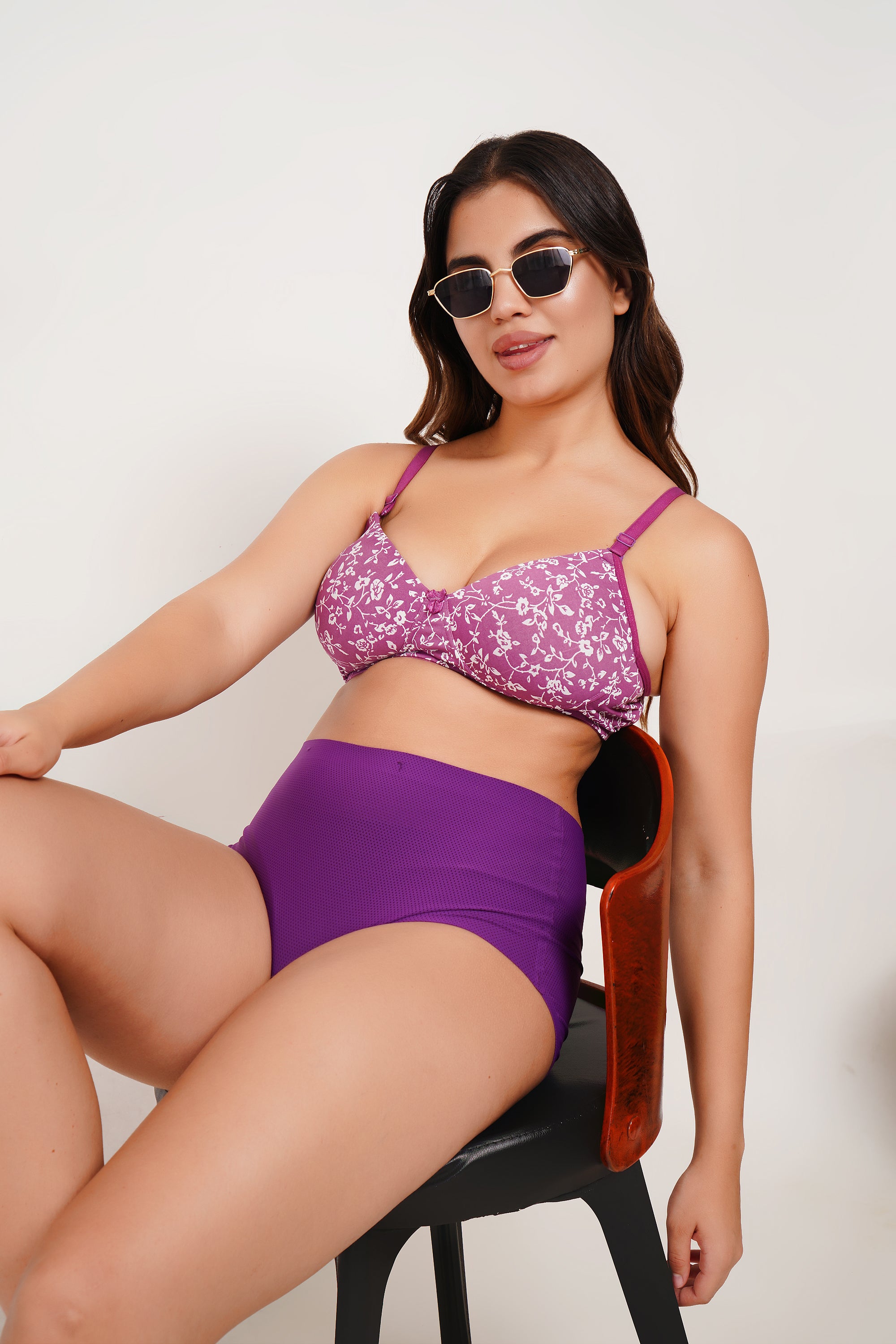 Ksvry Women’s Padded Printed Bra Purple Color – Soft | Comfortable | Bridal