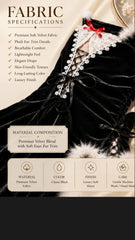 Women's Luxury Velvet Lace-Up Babydoll Nightdress Set with Faux Fur Trim and Sheer Mesh Back – Festive Black Velvet Lingerie Dress ( KSVRY)