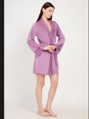 Women's Premium Purple Satin Babydoll Nighty & Robe Set ( KSVRY)