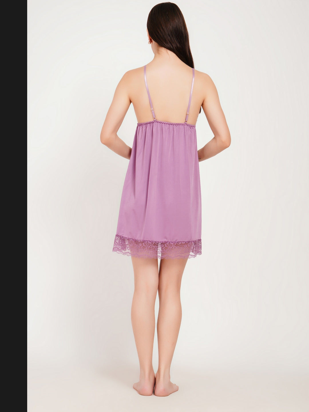 Women's Premium Purple Satin Babydoll Nighty & Robe Set ( KSVRY)