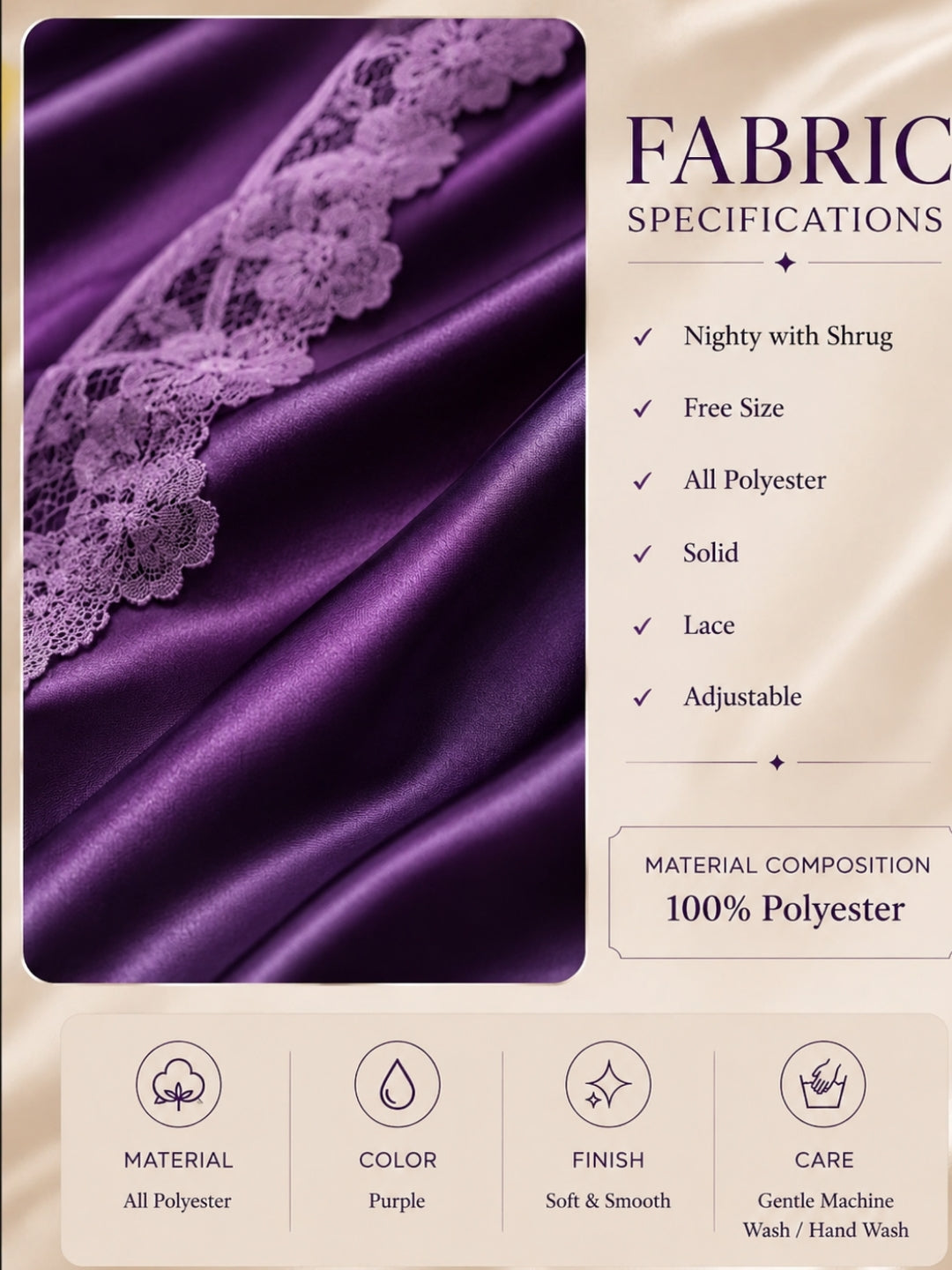 Women's Premium Purple Satin Babydoll Nighty & Robe Set ( KSVRY)