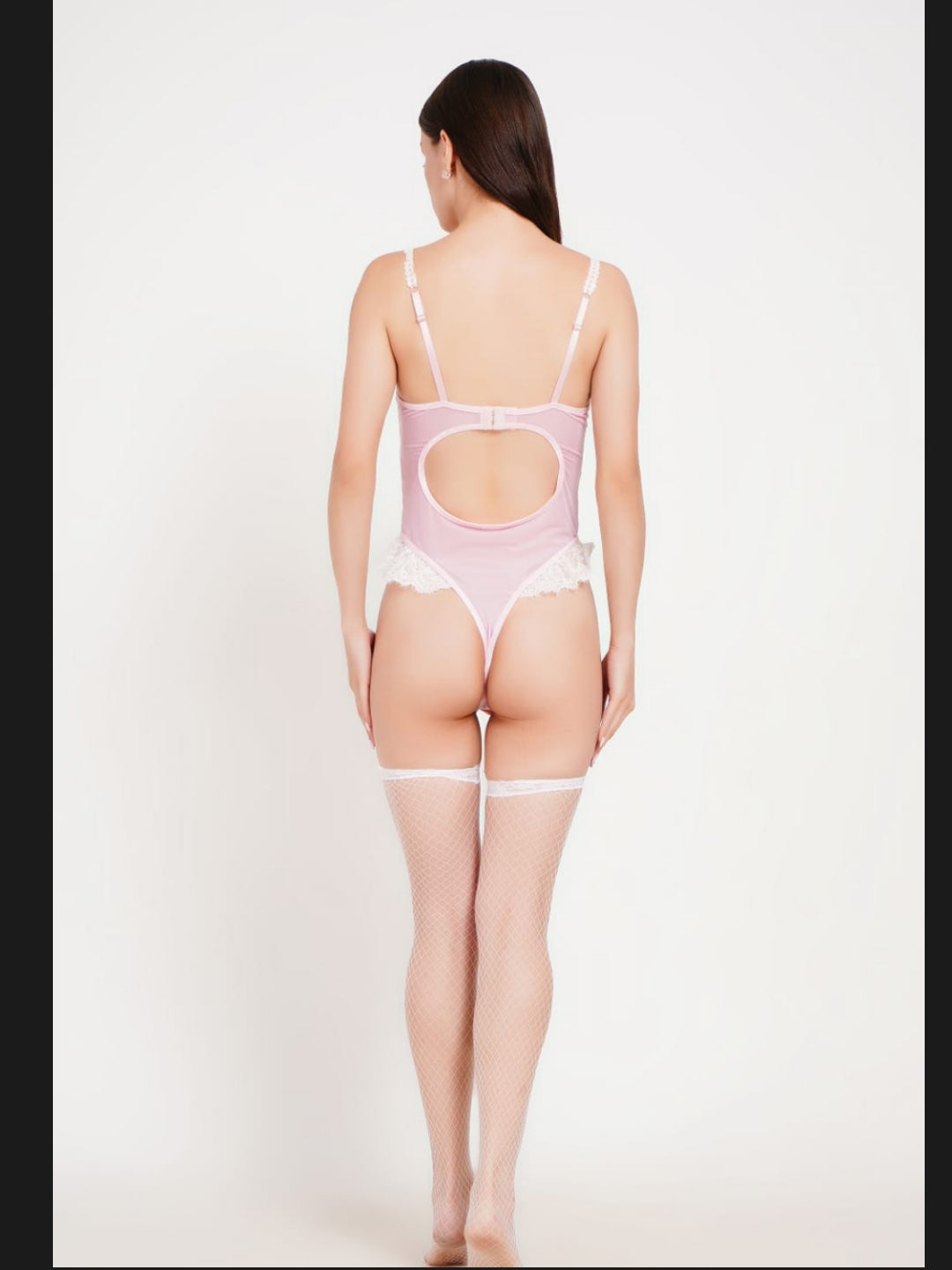 Women’s Sheer Lace Garter Bodysuit Set with Matching Thigh-High Fishnet Stockings ( KSVRY)