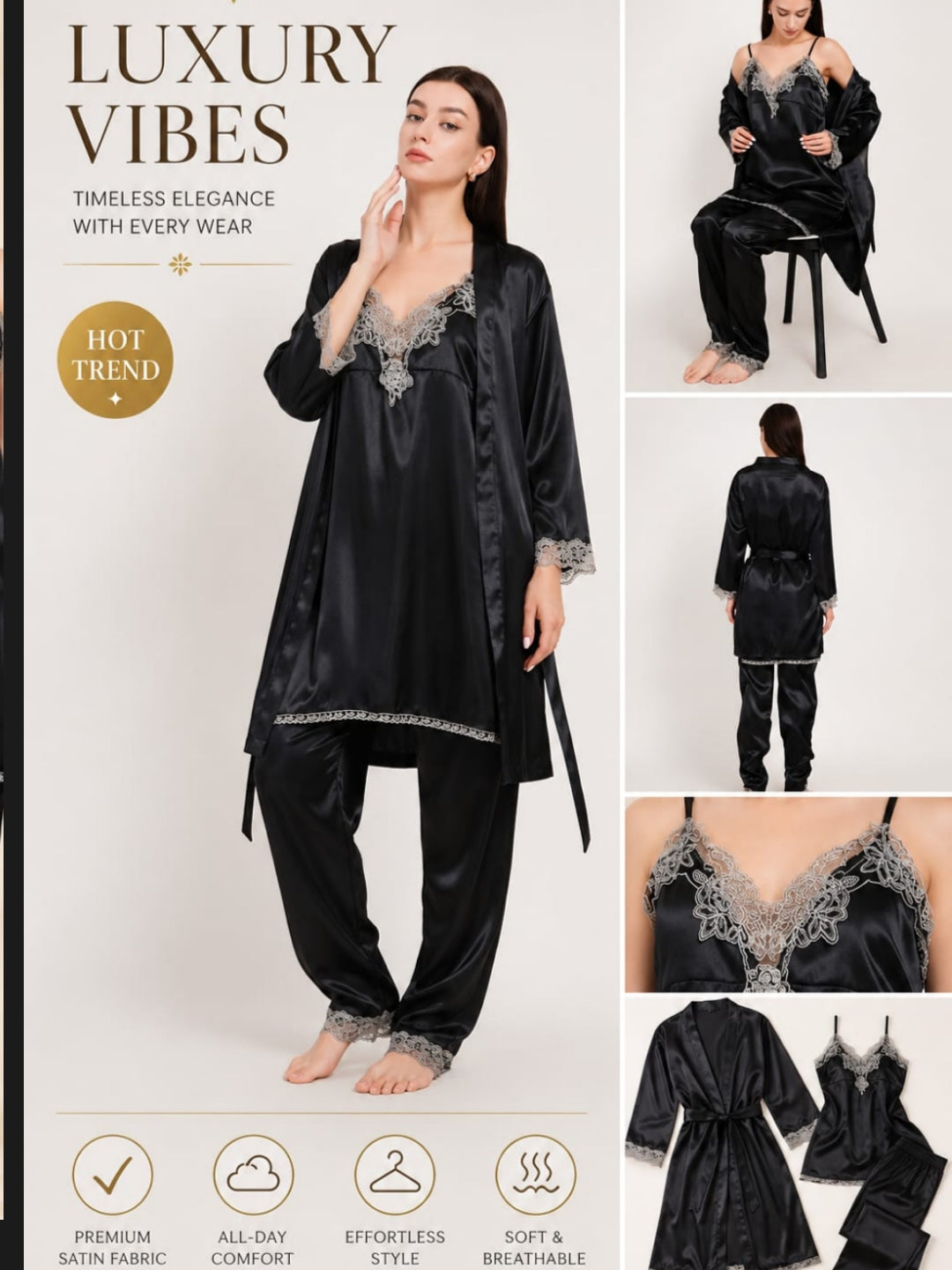 Women's Satin Robe & Pajama Set with Camisole and Shorts – 4 Piece ( ksvry)