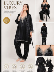 Women's Satin Robe & Pajama Set with Camisole and Shorts – 4 Piece ( ksvry)