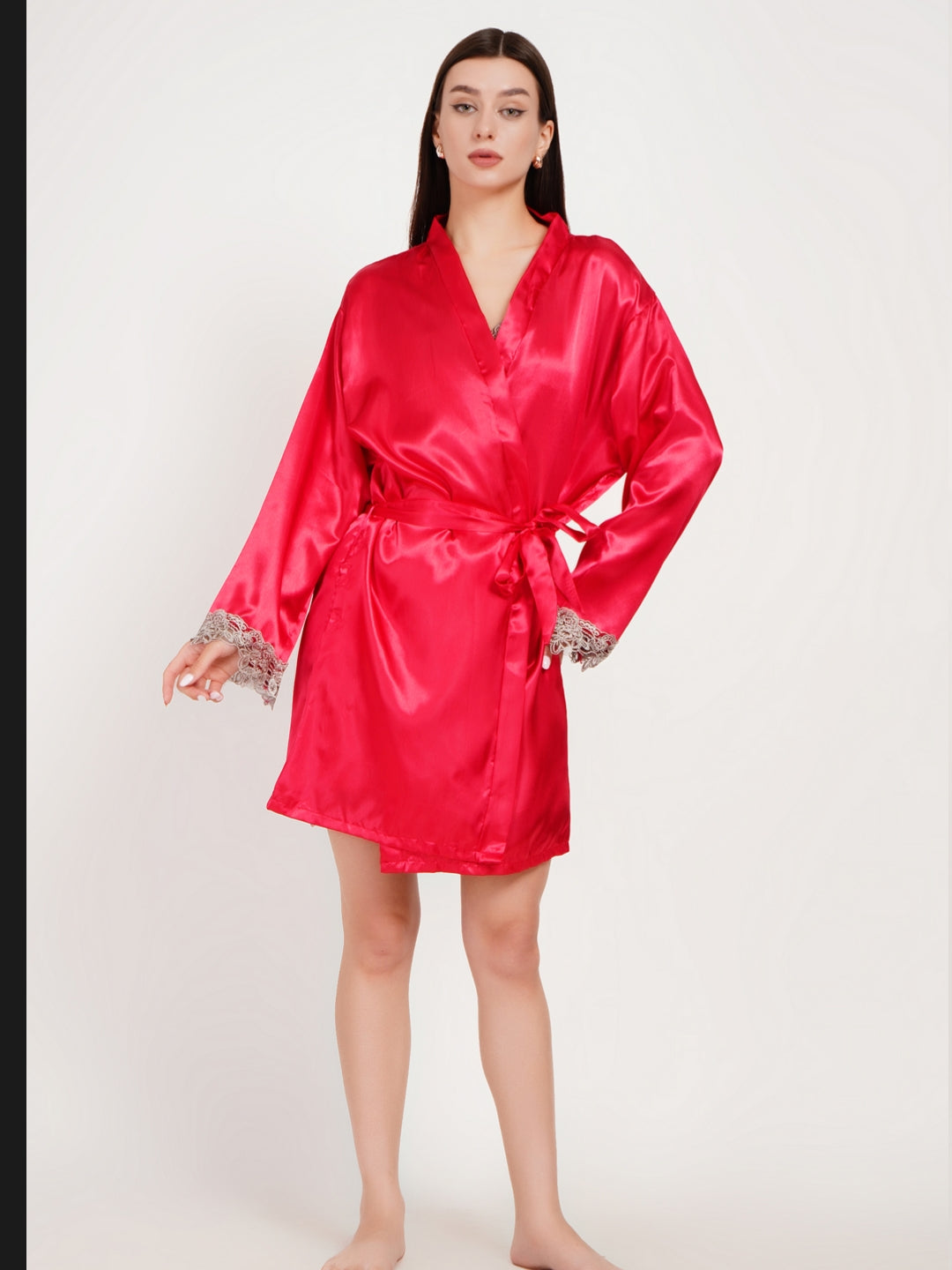 Women's Satin Robe & Pajama Set with Camisole and Shorts – 4 Piece ( ksvry)