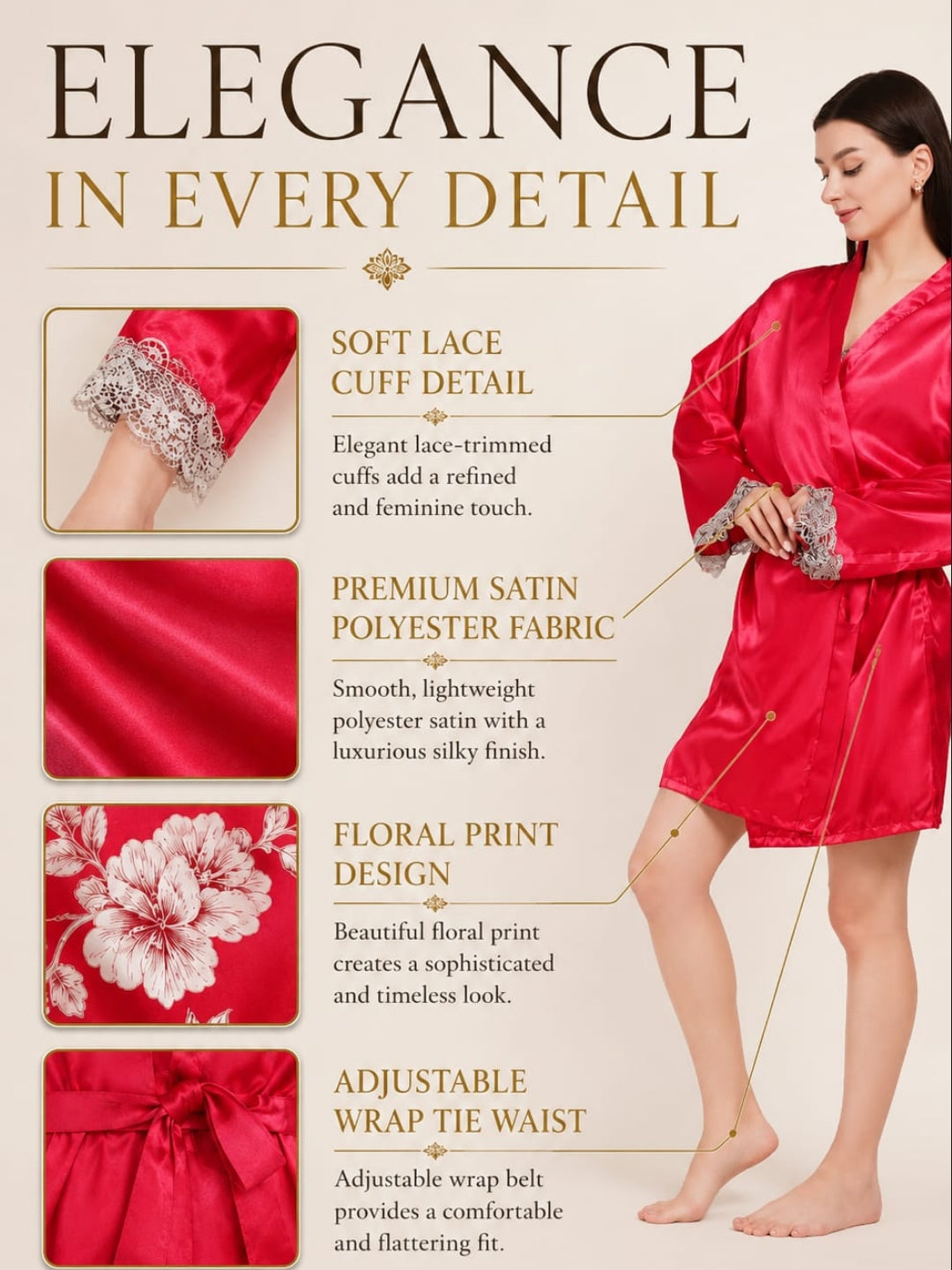 Women's Satin Robe & Pajama Set with Camisole and Shorts – 4 Piece ( ksvry)
