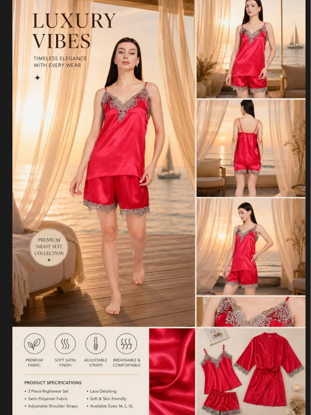 Women's Satin Robe & Pajama Set with Camisole and Shorts – 4 Piece ( ksvry)