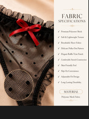 Women's Ruffled Polka-Dot Mesh Thong – Premium Lightweight Low-Rise G-String Lingerie with Satin Bow Accent, Black & Red ( KSVRY)