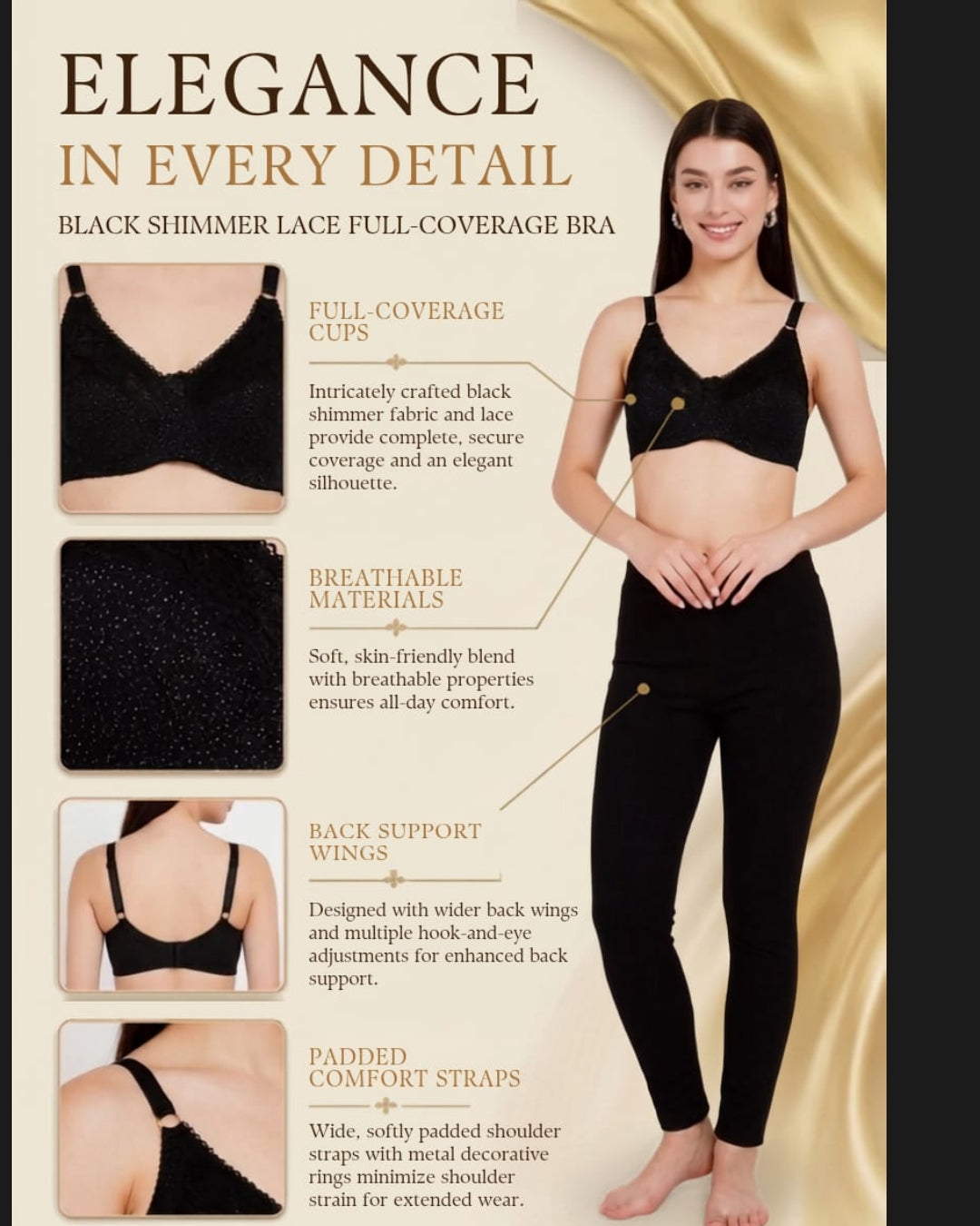Women's Black Non Padded Everyday Cotton Bra (KSVRY)