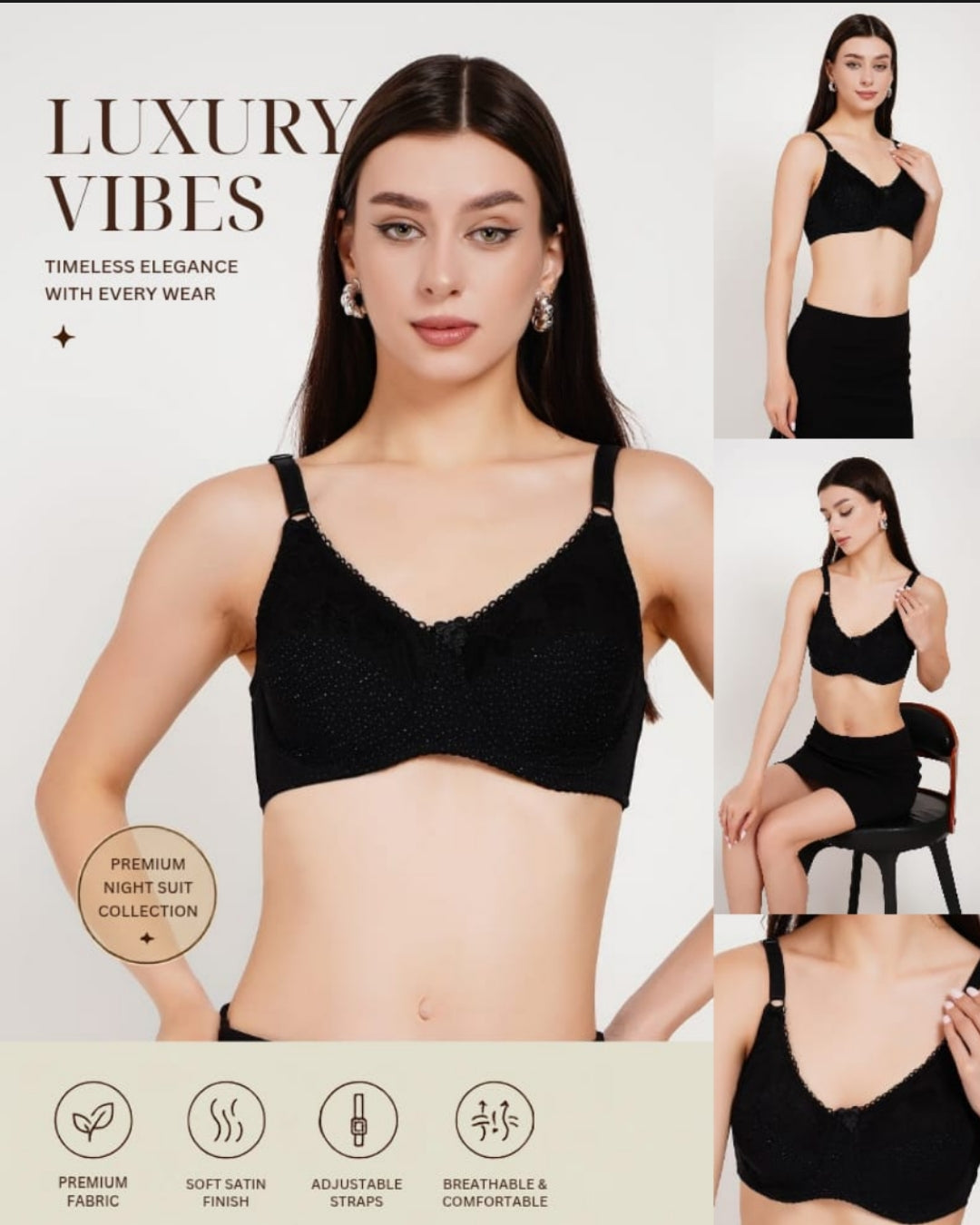 Women's Black Non Padded Everyday Cotton Bra (KSVRY)