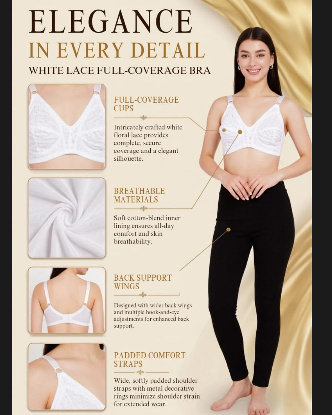 Women's Premium White Lace Full-Coverage Sleep Bra ( KSVRY)
