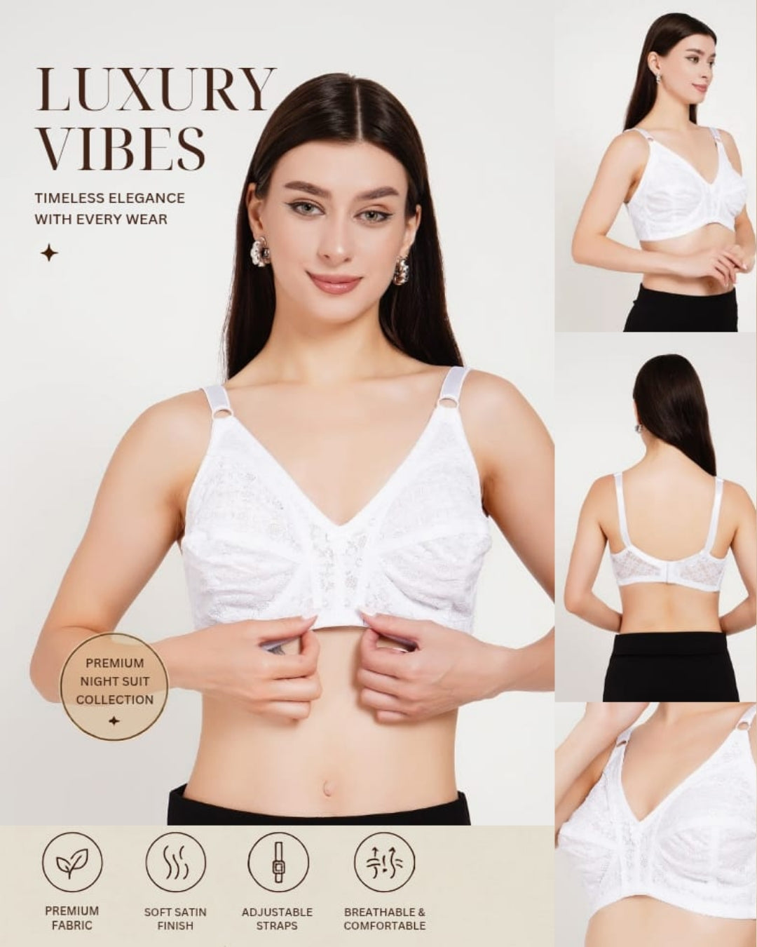 Women's Premium White Lace Full-Coverage Sleep Bra ( KSVRY)