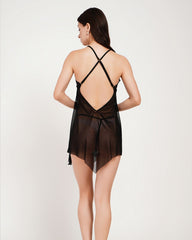 Women's Premium Black Lace Babydoll Nightdress ( KSVRY)