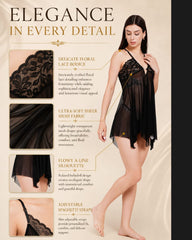 Women's Premium Black Lace Babydoll Nightdress ( KSVRY)