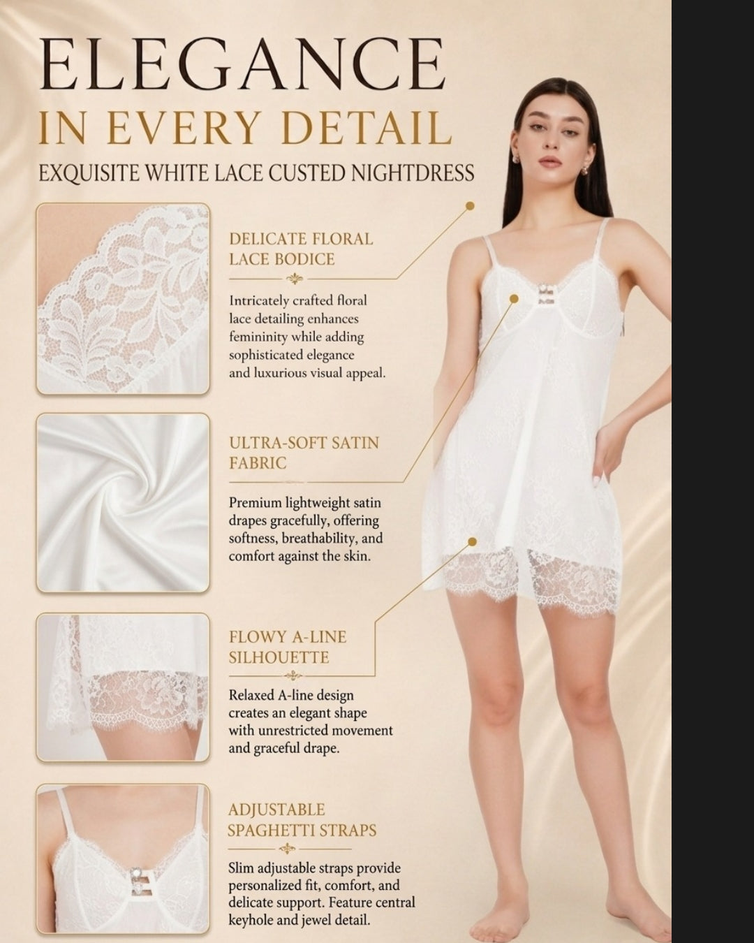 Luxury Satin Nightdress with Sheer Bell-Sleeve Robe ( KSVRY)