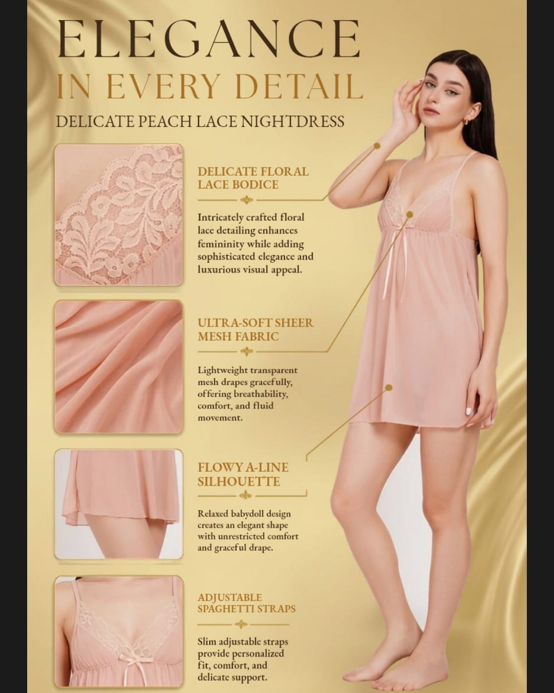Ultra-Soft Transparent A-Line Babydoll Chemise with Adjustable Spaghetti Straps (KSVRY)