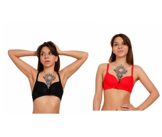 Ksvry Combo Pack of Two Women's Seamless Glossy Bra Black & Red Color