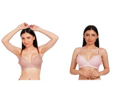Ksvry Combo Pack of Two Women's Non-Wired Pushup Bra Brown & Pink Color