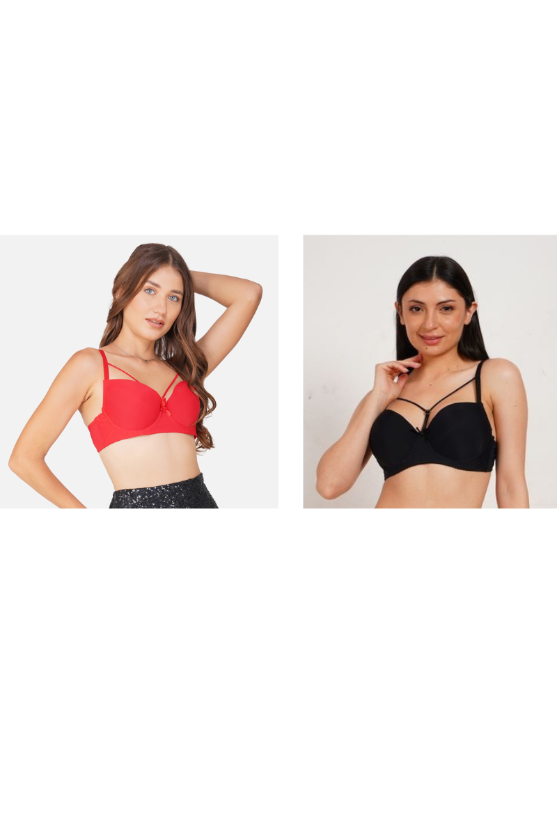 Ksvry Combo Pack of Two Women's Wired Padded Bra Red and Black Color