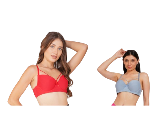 Ksvry Combo Pack of Two Women's Wired Padded Bra Red and Sky Blue Color