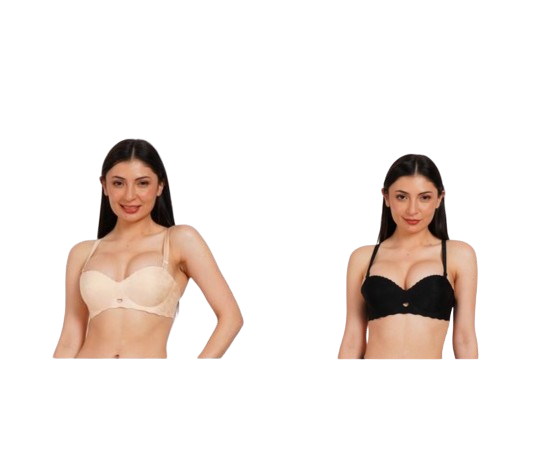 Ksvry Combo Pack of Two Women's Plain With Lace Bra Beige & Black Color