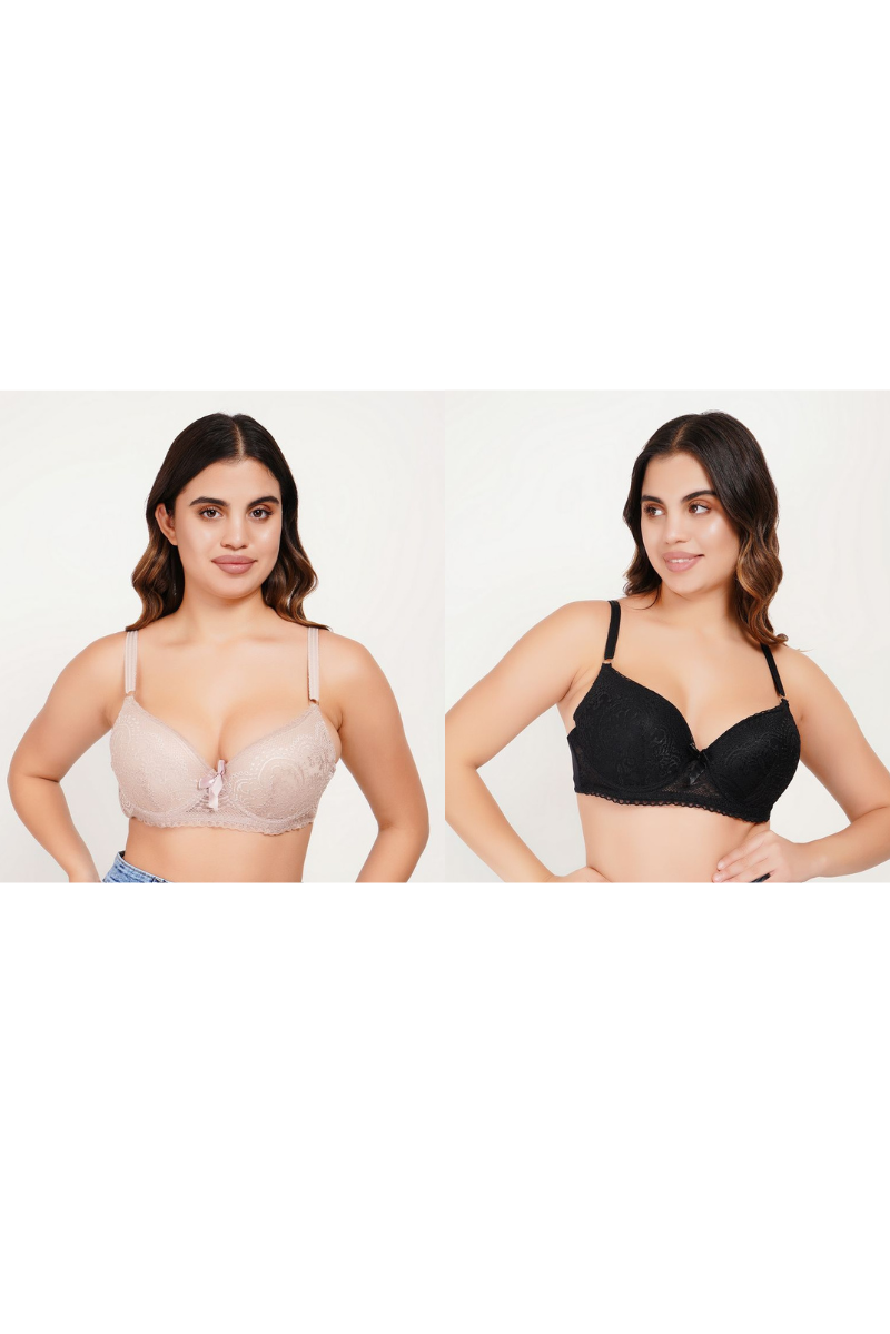 Ksvry Combo Pack of Two Women's Wired Pushup Bra Beige and Black Color