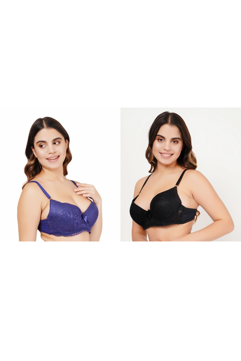 Ksvry Combo Pack of Two Women's Pushup Bra Dark Blue and Black Color