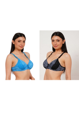 Ksvry Combo Pack of Two Women's Wired T-Shirt Bra Blue and Black Color