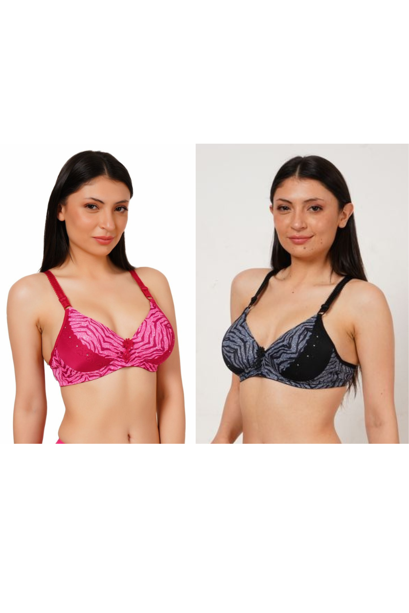 Ksvry Combo Pack of Two Women's Wired Bra Bright Pink and Black Color