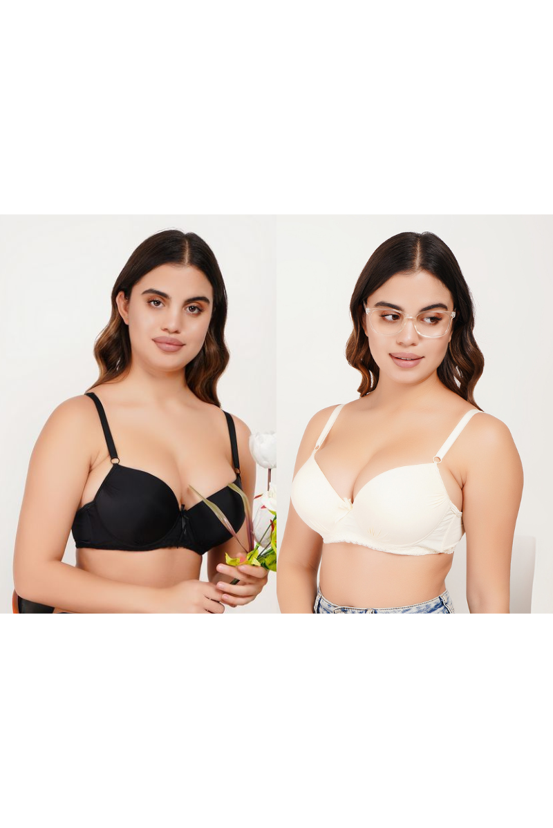 Ksvry Combo Pack of Two Women's T-Shirt Bra Black & Light Yellow Color