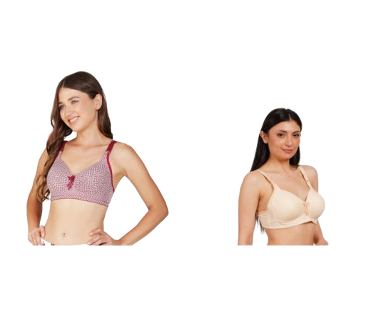 Ksvry Combo Pack of Two Women's Push Up Wireless Bra Maroon & Beige Color