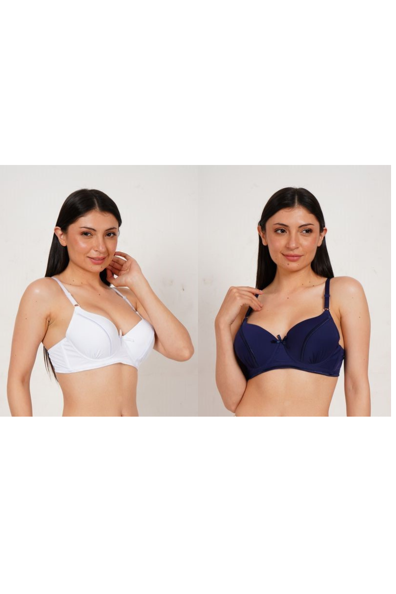 Ksvry Combo Pack of Two Women's Lace Embroidery Bra White & Dark Blue Color