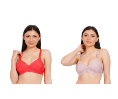 Ksvry Combo Pack of Two Women's Padded Comfort Bra Red and Pink Color