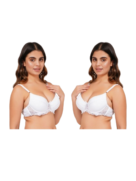 Ksvry Combo Pack of Two Women's Double Padded Bra With Ring and Half Net Lace